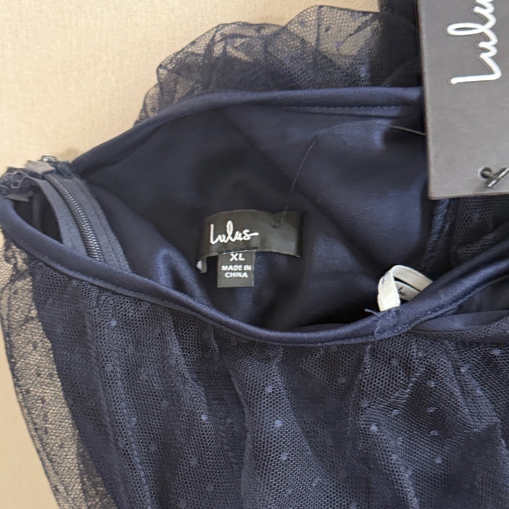Lulu's Navy Tulle Maxi with Ruffle Cap Sleeves - Picture 8 of 11